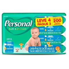 Toalha Umedecida Baby Personal Pacote 4x50Unidades