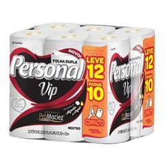 Papel Higiênico Folha Dupla Vip Neutro Personal Leve 12 Pague 10 Fardo 6x12x30Metros