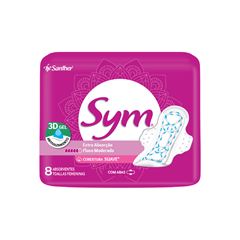 Absorvente com Abas Sym Premium Cobertura Suave Pacote 8Unidades