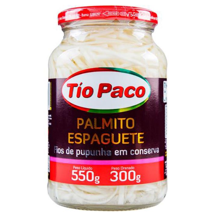 Palmito Espaguete Fios de Pupunha Tio Paco Vidro Unidade 300g