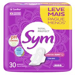 Absorvente Cobertura Suave com Abas Sym Pacote 30Unidades