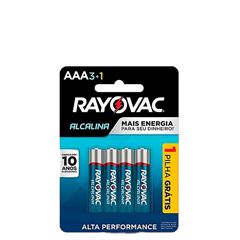  Pilha Alcalina Rayovac AAA4 PALITO L4p3 Cartela 4un