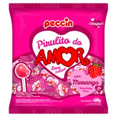 Pirulito do Amor Morango Peccin Pacote 24 Unidades 480g