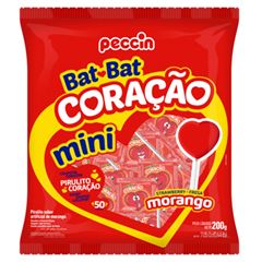 Pirulito Bat- Bat Coracão Morango Peccin Pacote 50 Unidades 200g